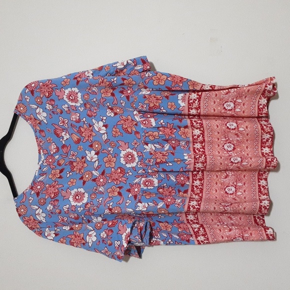 Rustty Dustty Floral Blue and Red Women's Top Blouse 3X Pull On Boho Festival - Picture 4 of 7